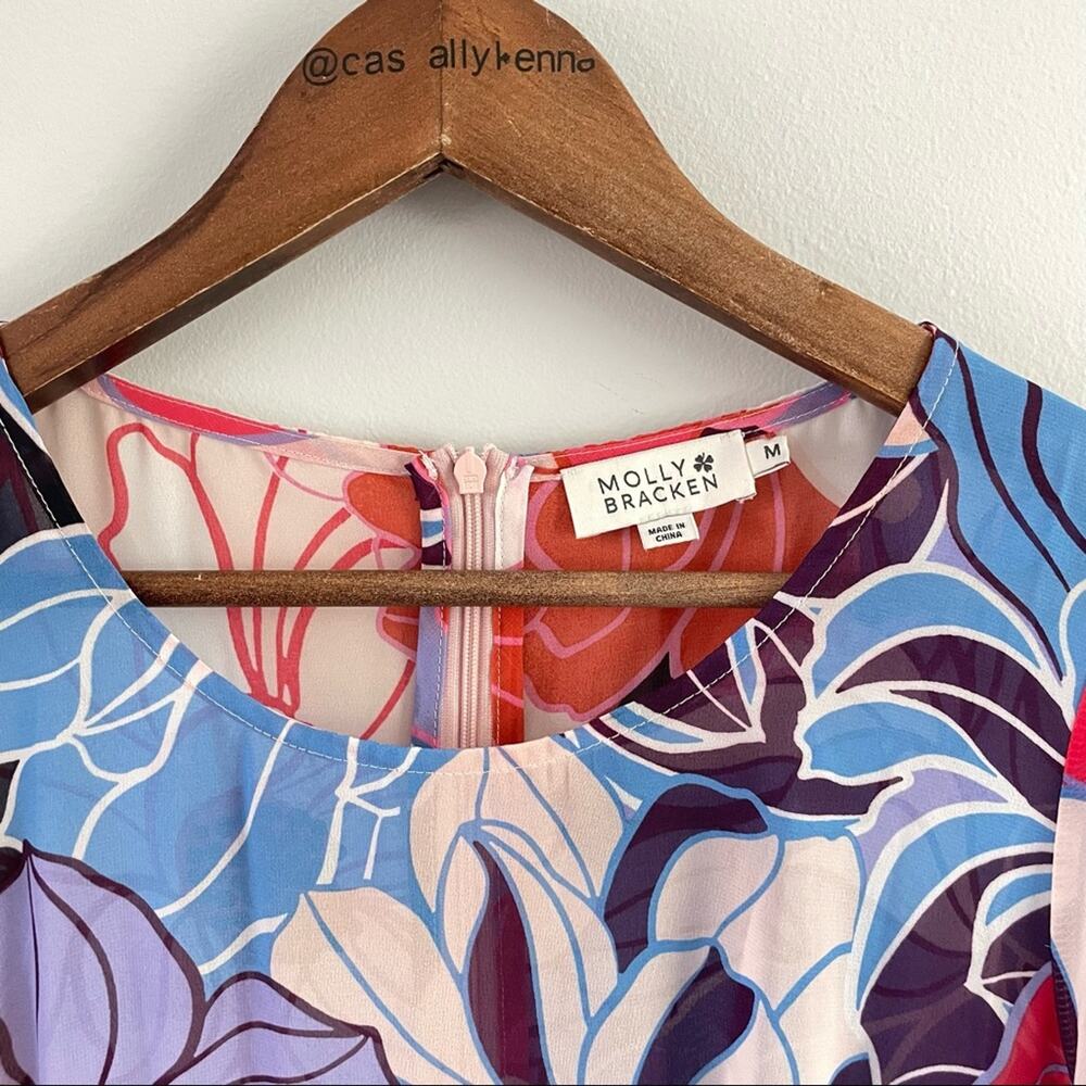Molly Bracken | Bright and Splashy Maxi Dress 70s Retro Sheer Slip Floral Medium - Picture 2 of 7